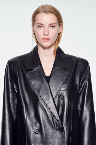 画像6: ［STAND STUDIO］Selene Leather Coat ラムレザーロングコート - Black (6)