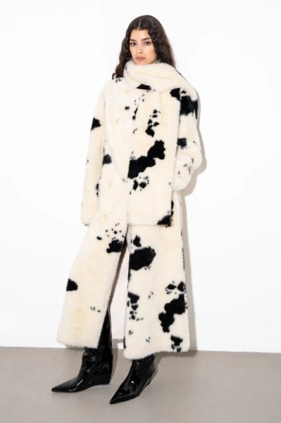 画像1: ［STAND STUDIO］Palmer Faux Cow Fur Coat カウハイド エコファーコート - Off White/Black (1)