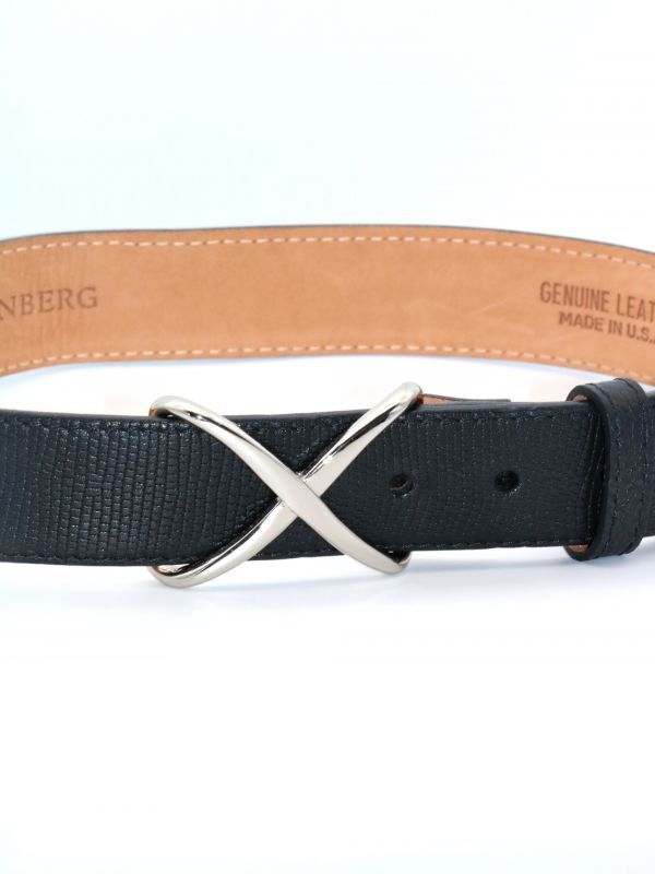 ★50%OFF★【W・KLEINBERG】Pebbled Calf Belt with Silver X Buckle/ シルバーXバックル