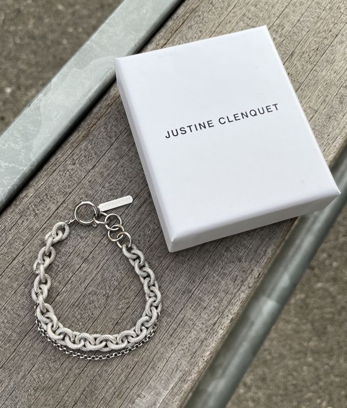 【JUSTINE CLENQUET】LOUISE BRACELET／ダブルシルバーチェーンブレスレット［SILVER］