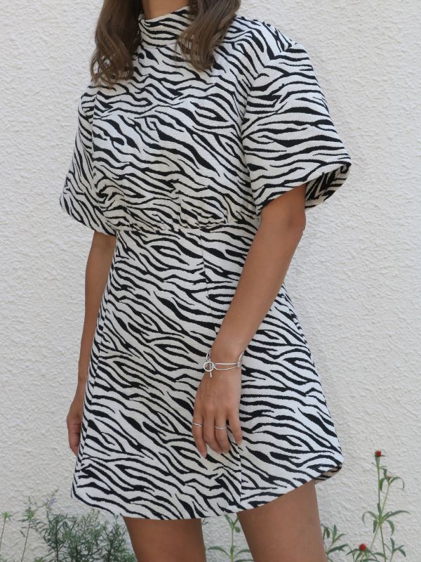 ☆30%OFF☆【GHOSPELL】Grandmaster Mini Dress／ゼブラジャガードミニワンピース[Black x Ivory] -  BZAR