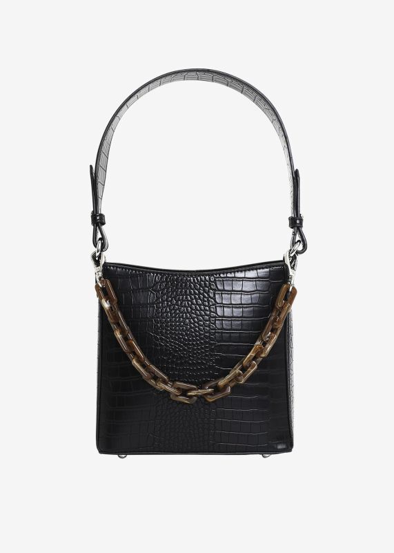★SALE★【HVISK】AMBLE SMALL MATTE CROCO／ロングストラップ付きクロコ型押しマットショルダーバッグ [Black]  サステナブル素材