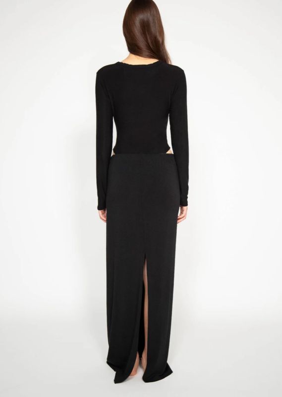 determ;】COLLAGEN WAIST BAND MAXI SKIRT [BLACK]
