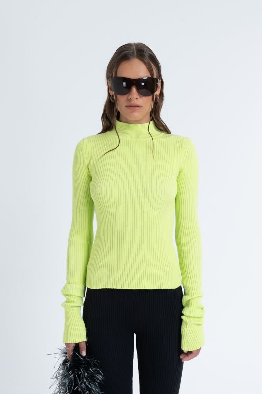 【ARTHUR】RIBBED MOCK-NECK SKIVVY IN ALGAE／モックネック リブニットトップ[NEON GREEN]