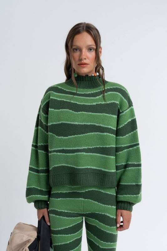 【ARTHUR】KNITTED PULLOVER IN NORI／プルオーバー ジャガードニットオーバーサイズセーター