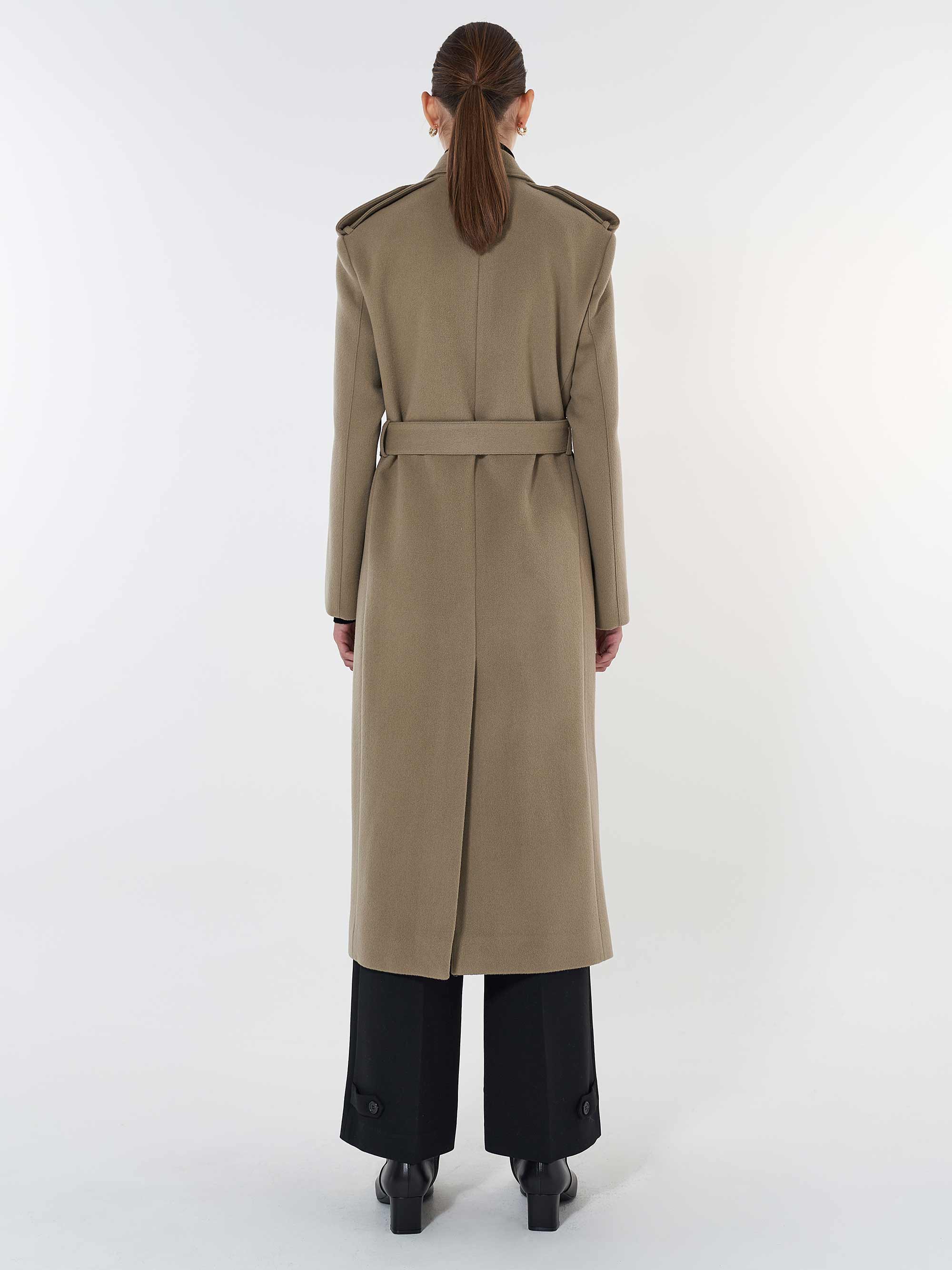 【BLOSSOM H COMPANY】VERS WOOL MUFFLER COAT／マフラー付きウールロングコート [BEIGE]