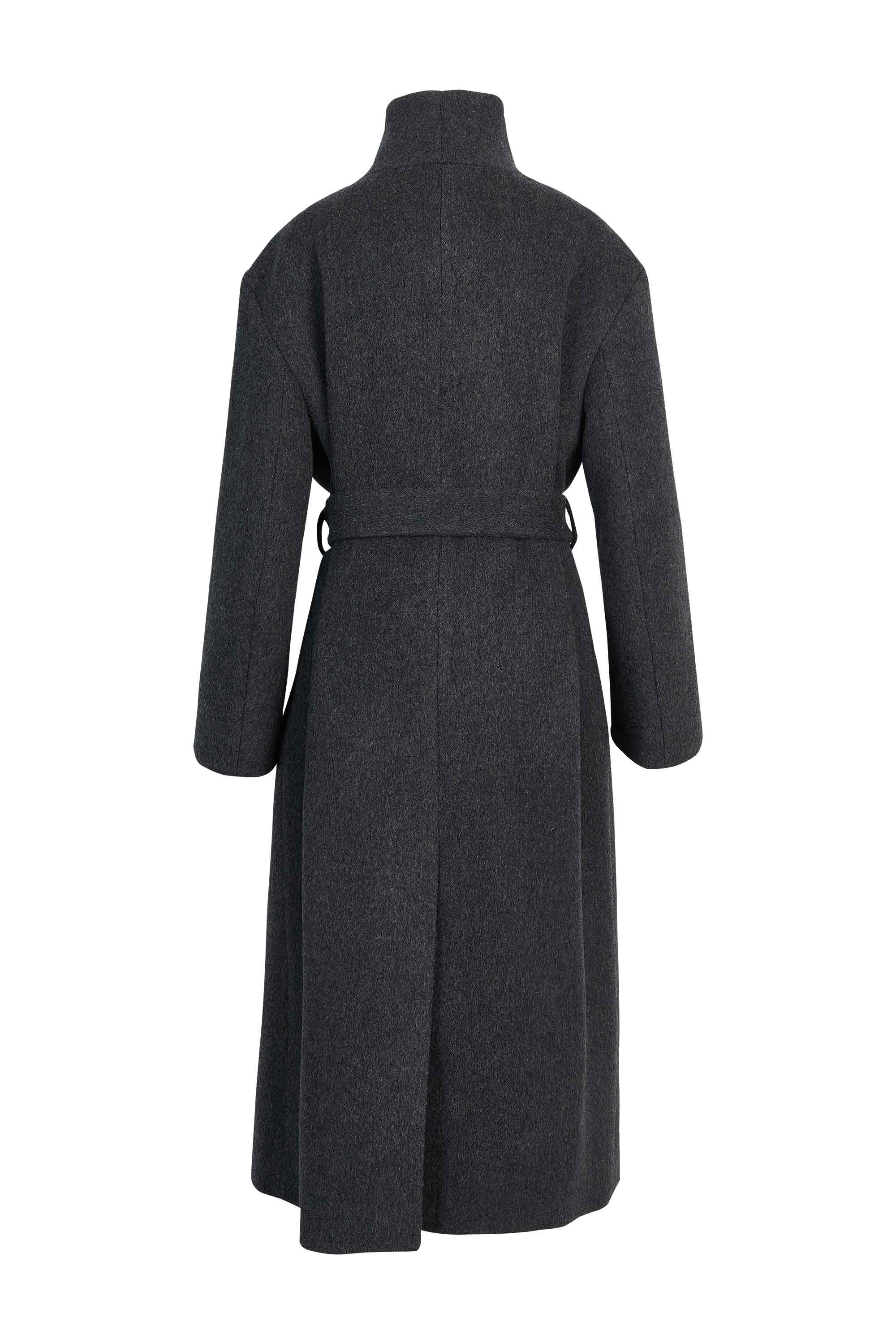 【BLOSSOM H COMPANY】MAISON LONG COAT／マフラー付きスタンドカラーロングコート [DARK GREY]