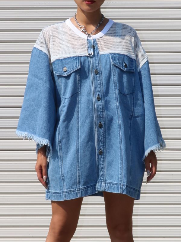 50 Off Pony Stone Dominic メッシュディテールデニムチュニック Blue X White Bzar 50 Off Pony Stone Dominic メッシュディテールデニムチュニック Blue X White Bzar