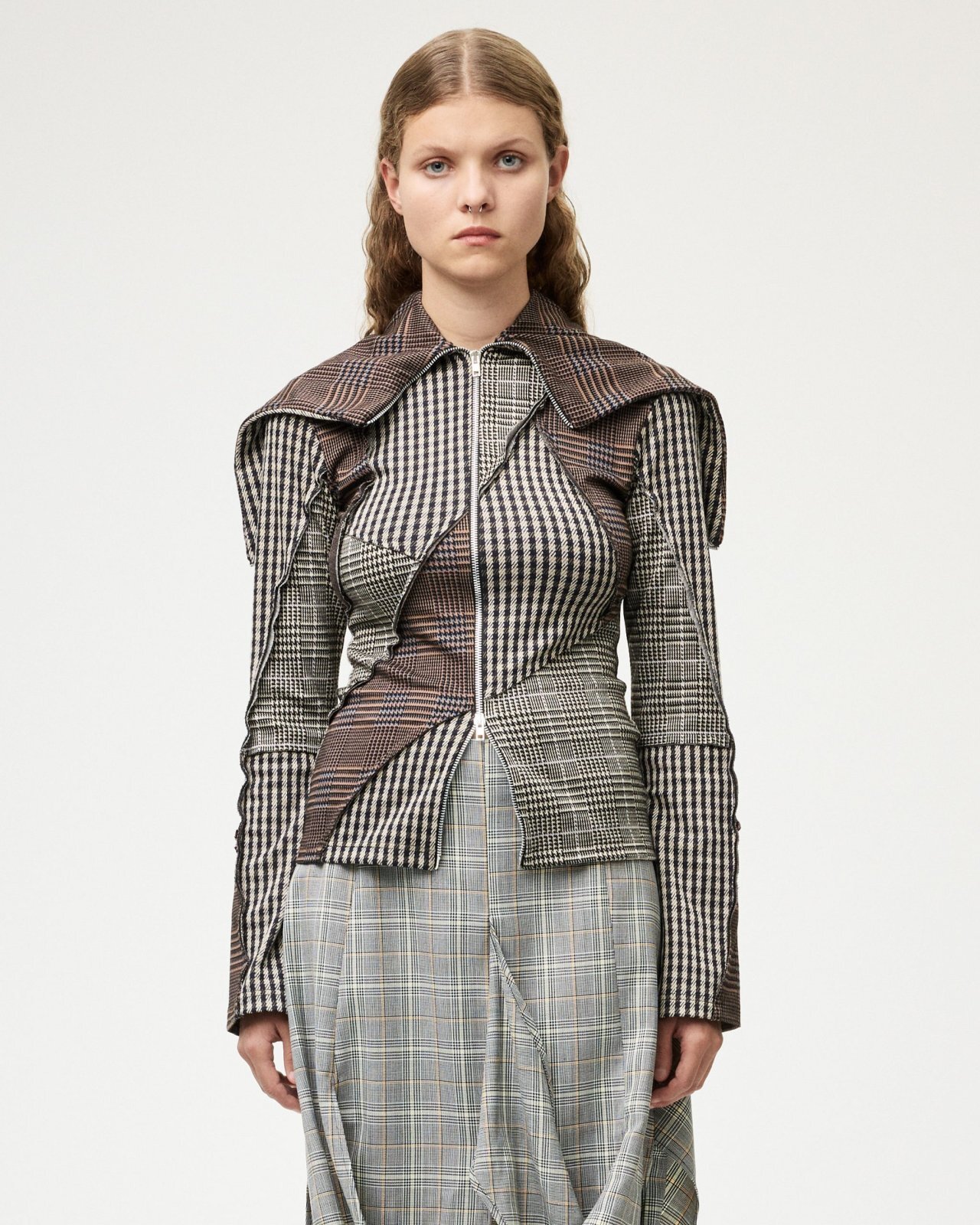 ［RAVE REVIEW］DEA ZIP HOODIE - BROWN CHECK