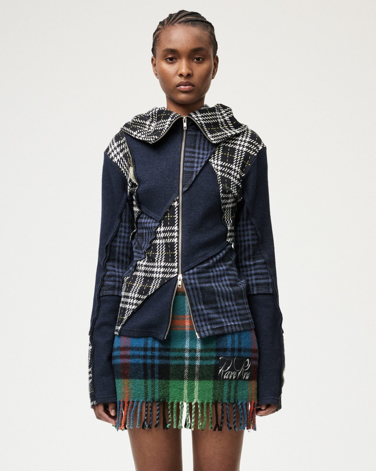 ［RAVE REVIEW］DEA ZIP HOODIE - NAVY/TARTAN